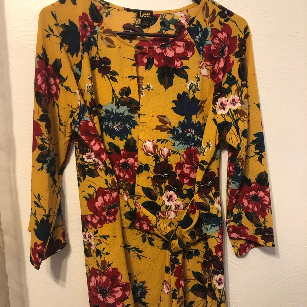 Yellow Flowered Top with Front Tie